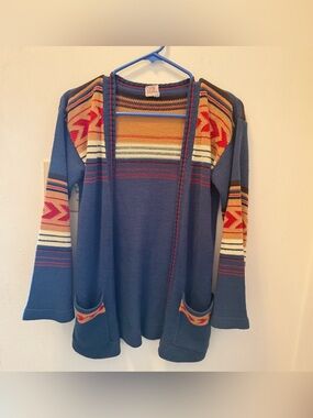 Authentic 1960 - 70’s Cardigan Sweater size Small Red/Yellow/Blue Good Condition